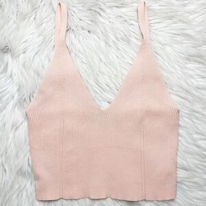 Signature 8 Ribbed Stretchy V Neck Crop Top Pink Size Small